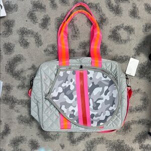 Stylish Gray Camouflage Women's Tennis Bag - Pockets Long Crossbody Strap NEW